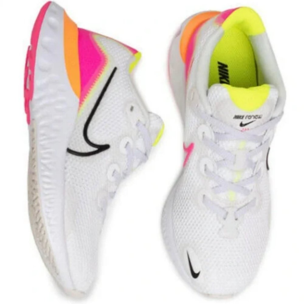 Nike Renew Run Womens Size 6.5 Running Shoes White Pink Orange Sneakers Trainers